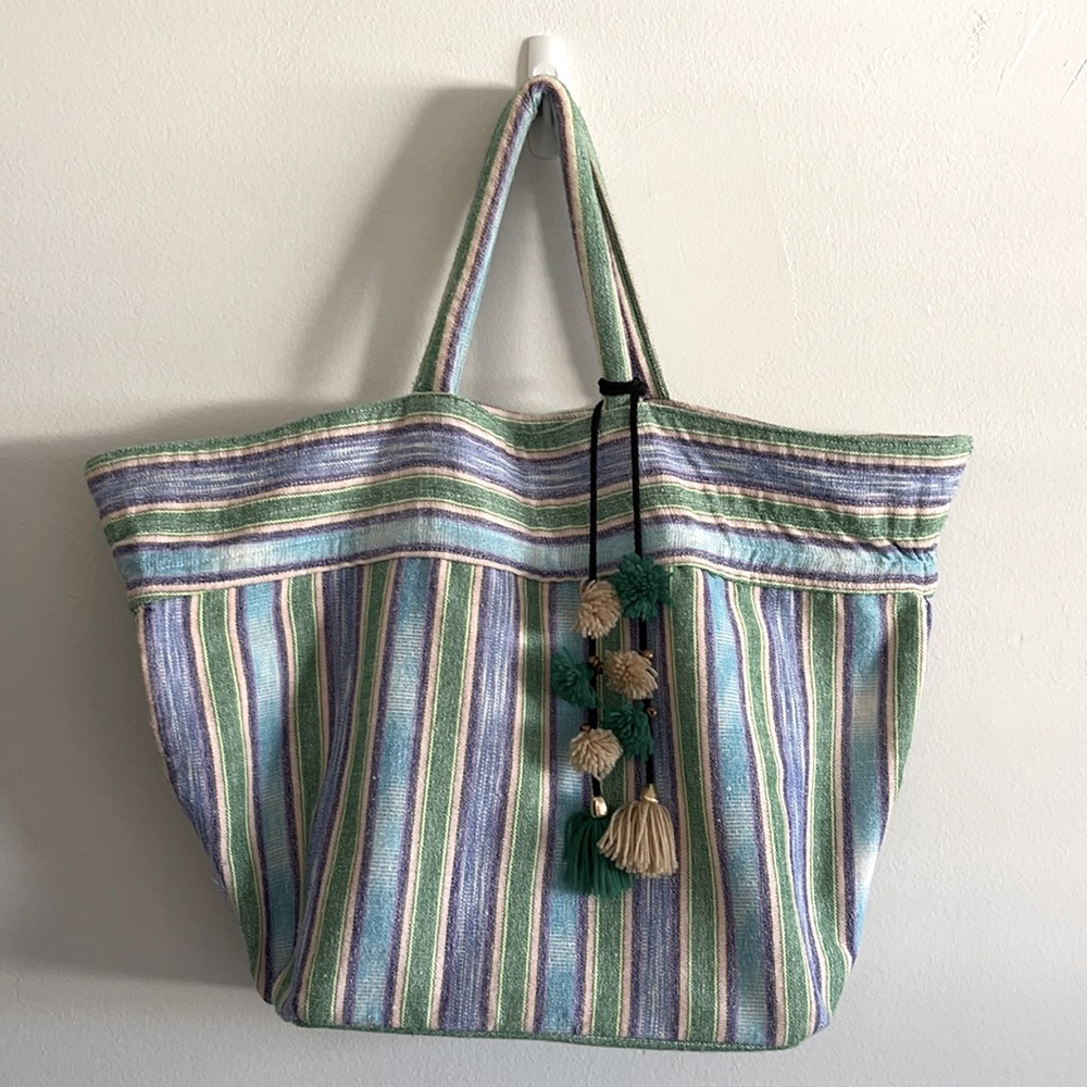 JADEtribe Samui Stripe Tote Puka Green / Turquoise